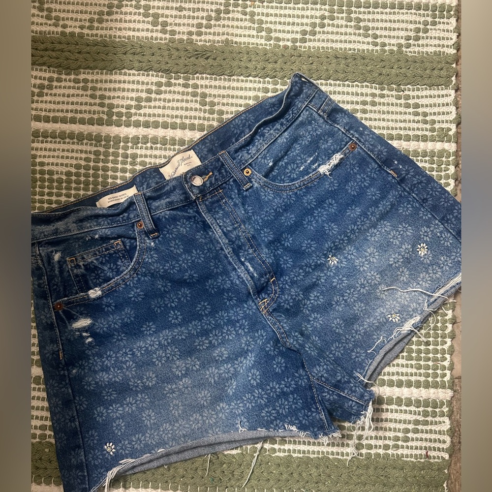 Daisy & Distressed Button Fly Jean Shorts 🌼